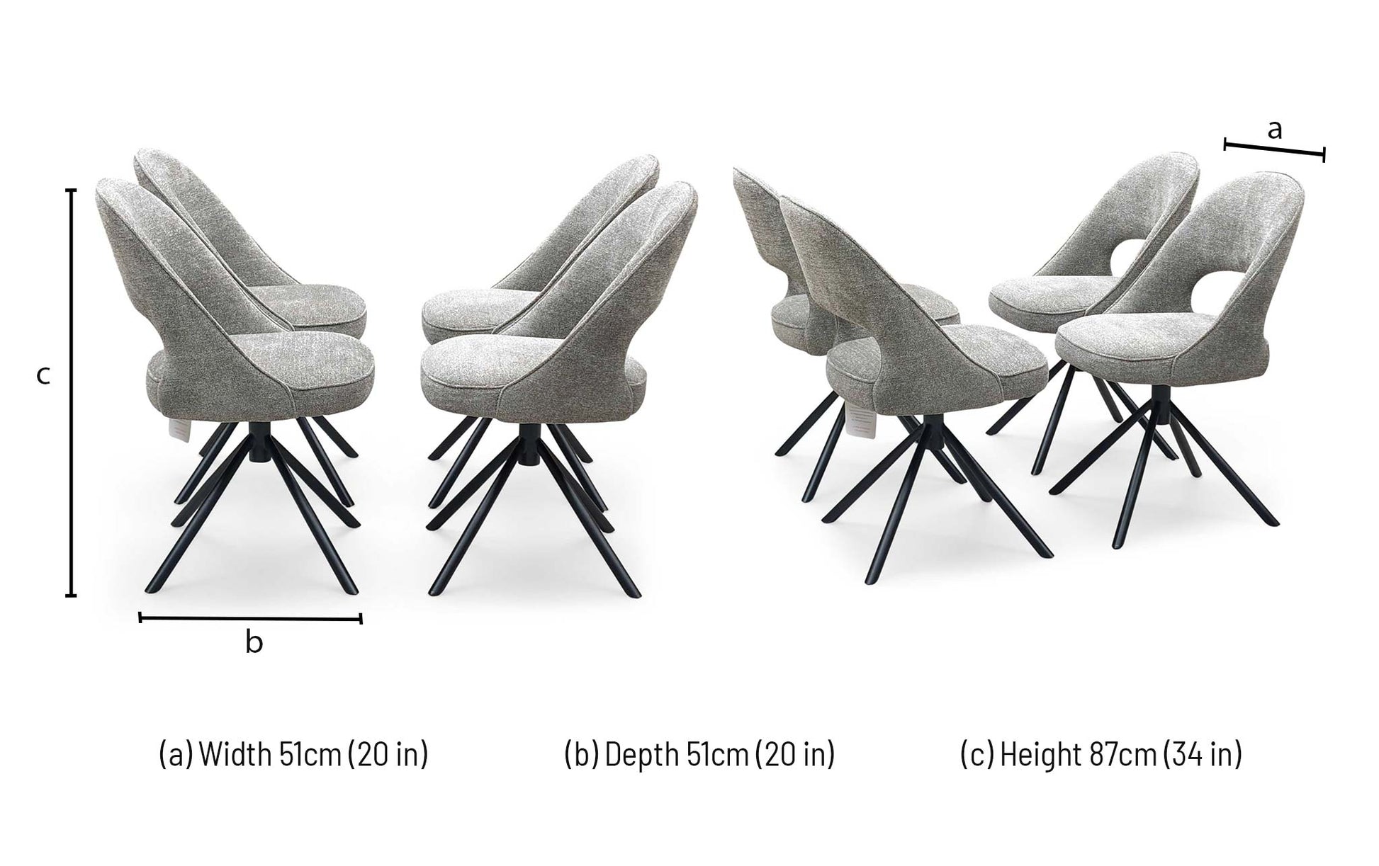 ‘Tiber' Truffle Brown Fabric Set of 4 Swivel Dining Chairs Furniture Village
