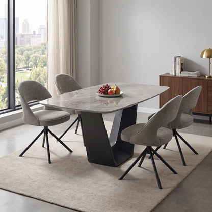 ‘Tiber' Truffle Brown Fabric Set of 4 Swivel Dining Chairs Furniture Village