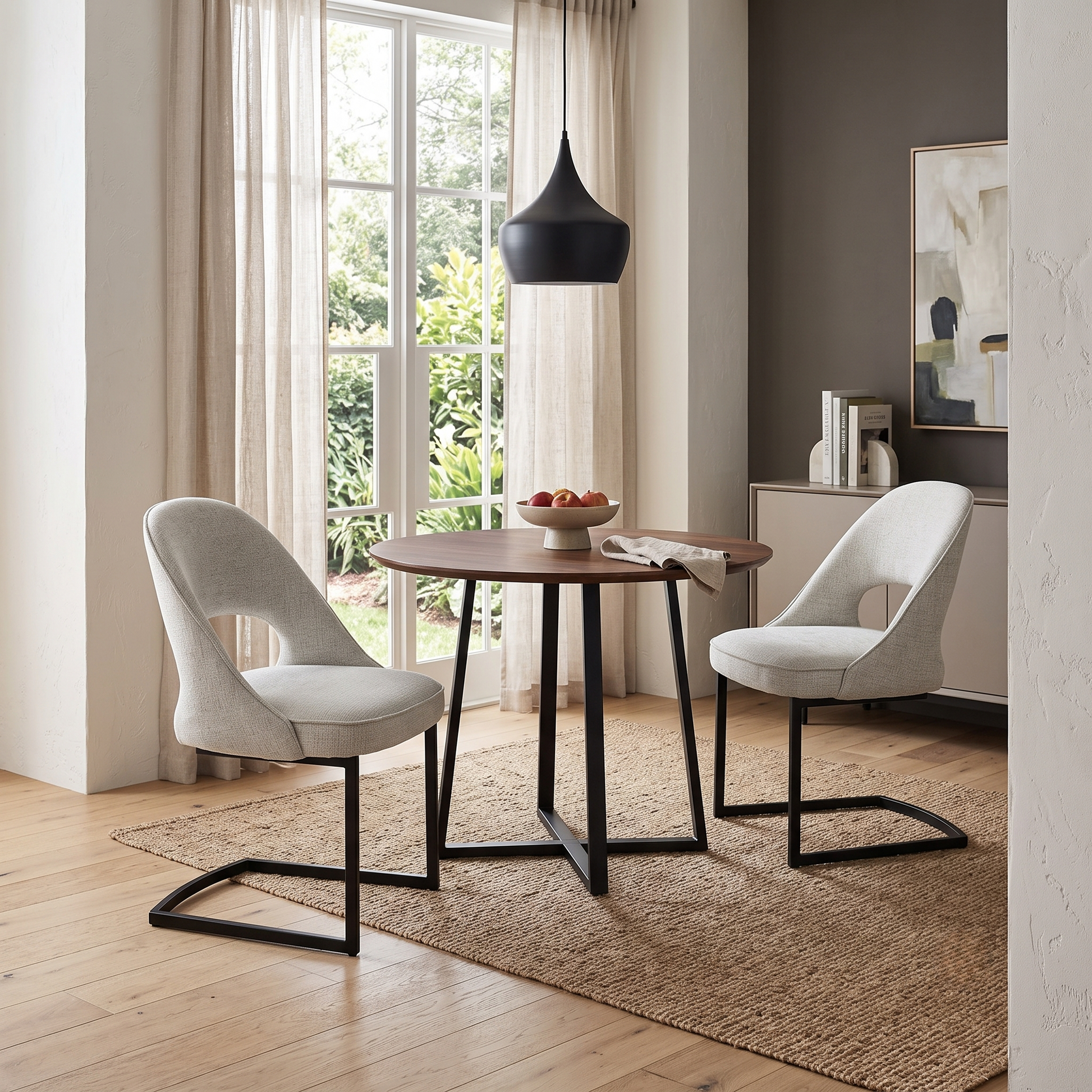 'Tiber' Alabaster Beige Fabric Cantilever Dining Chairs - Set of 2 Furniture Village
