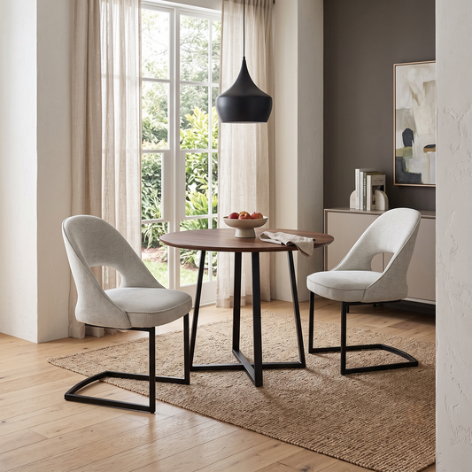 'Tiber' Alabaster Beige Fabric Cantilever Dining Chairs - Set of 2 Furniture Village