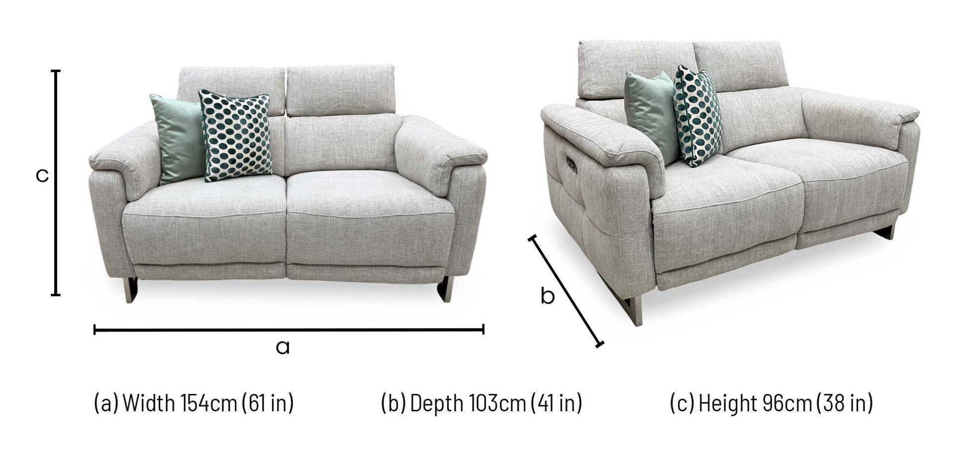 'Moet' Anivia Khaki Fabric 2 Seater Power Recliner Sofa with Telescopic Headrests Furniture Village