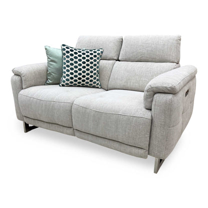 'Moet' Anivia Khaki Fabric 2 Seater Power Recliner Sofa with Telescopic Headrests Furniture Village