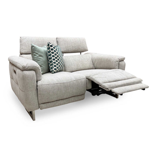 'Moet' Anivia Khaki Fabric 2 Seater Power Recliner Sofa with Telescopic Headrests Furniture Village