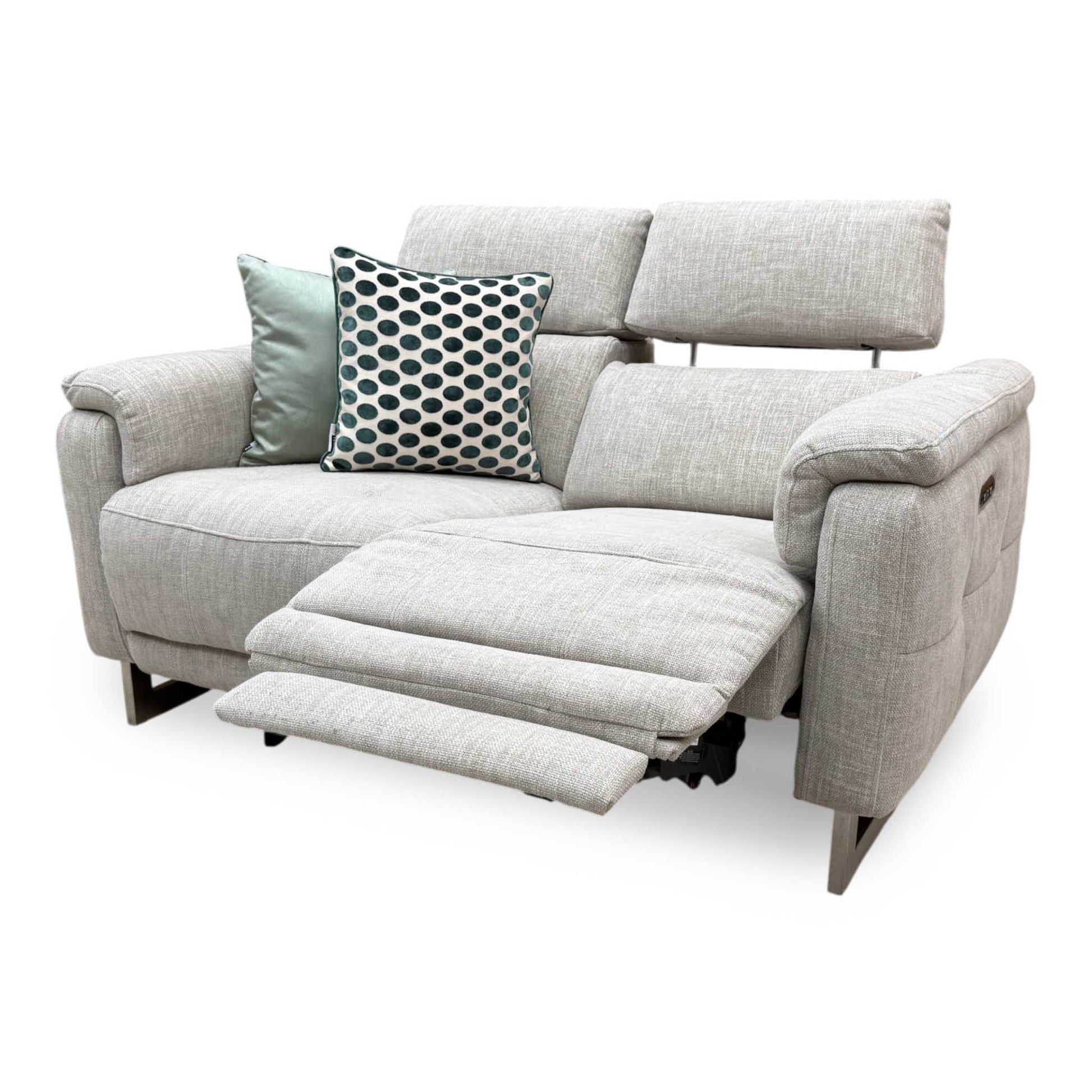 'Moet' Anivia Khaki Fabric 2 Seater Power Recliner Sofa with Telescopic Headrests Furniture Village