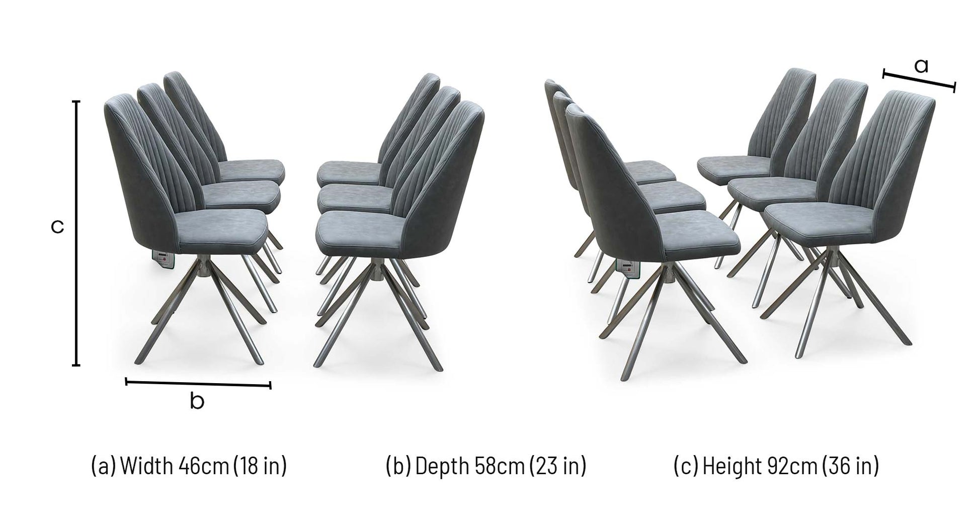 ‘Grigio' Grey Fabric Set of 6 Swivel Dining Chairs Furniture Village