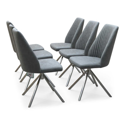 ‘Grigio' Ceramic Top Fixed Dining Table with Grey Fabric Swivel Dining Chairs - Set of 6 Furniture Village