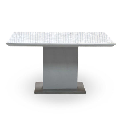 ‘Grigio' Ceramic Top Fixed Dining Table with Grey Fabric Swivel Dining Chairs - Set of 6 Furniture Village