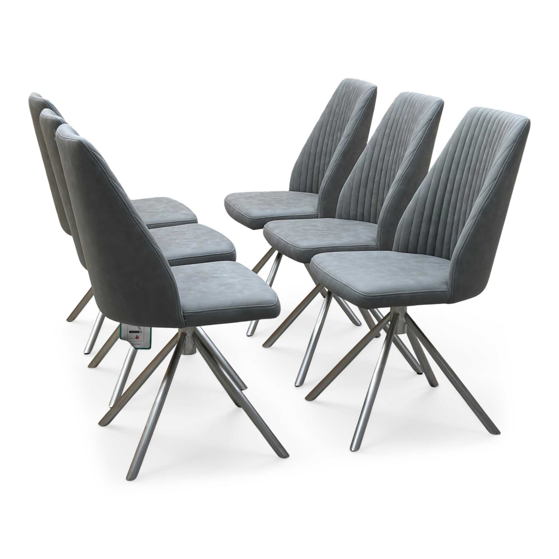 ‘Grigio' Grey Fabric Set of 6 Swivel Dining Chairs Furniture Village