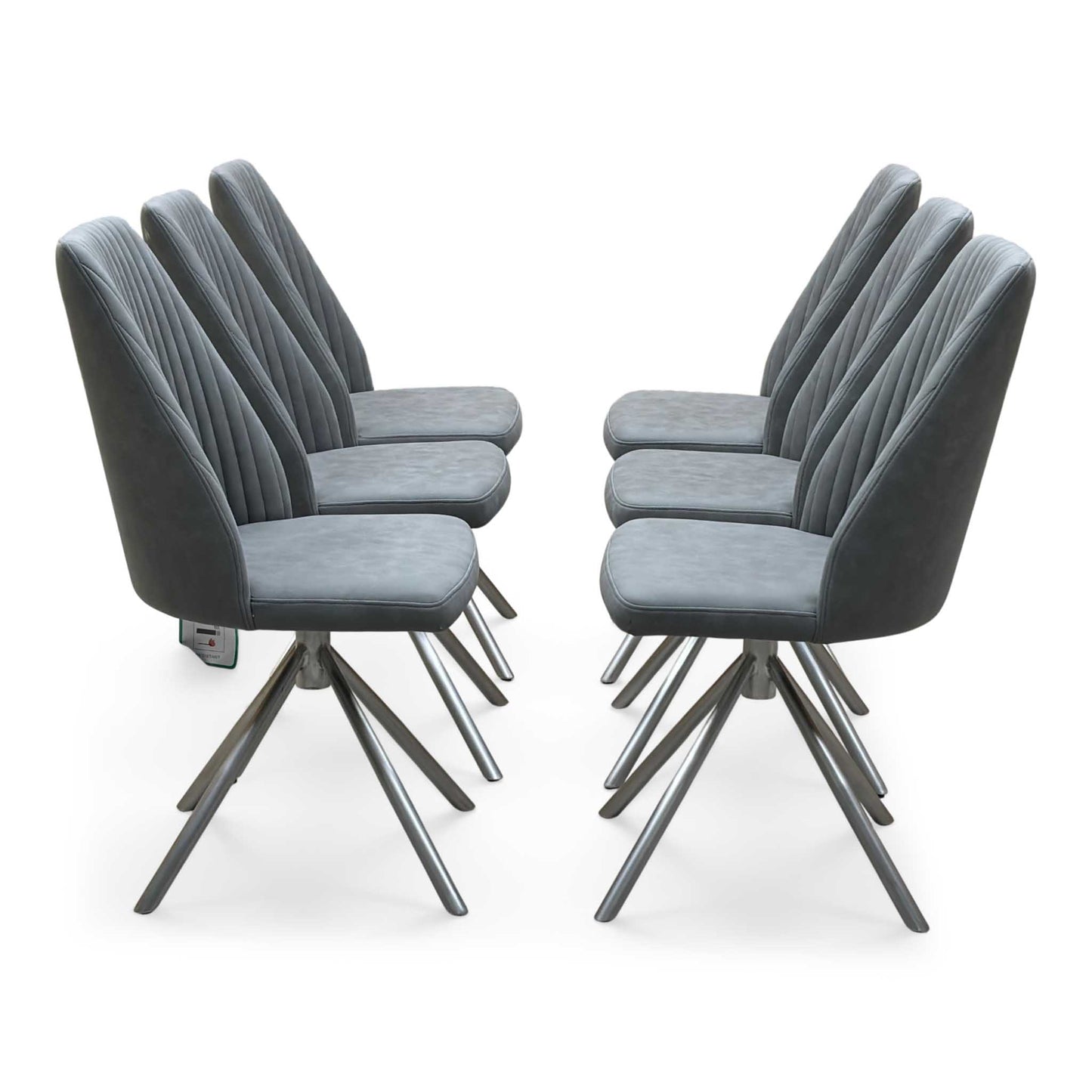 ‘Grigio' Grey Fabric Set of 6 Swivel Dining Chairs Furniture Village