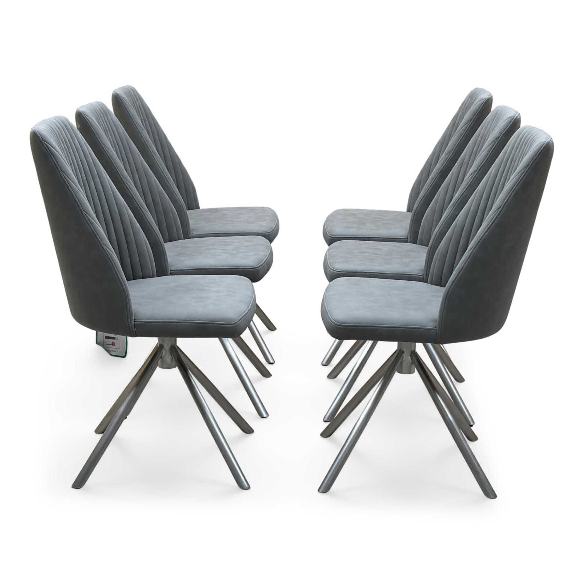 ‘Grigio' Grey Fabric Set of 6 Swivel Dining Chairs Furniture Village