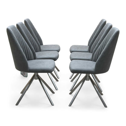‘Grigio' Grey Fabric Set of 6 Swivel Dining Chairs Furniture Village