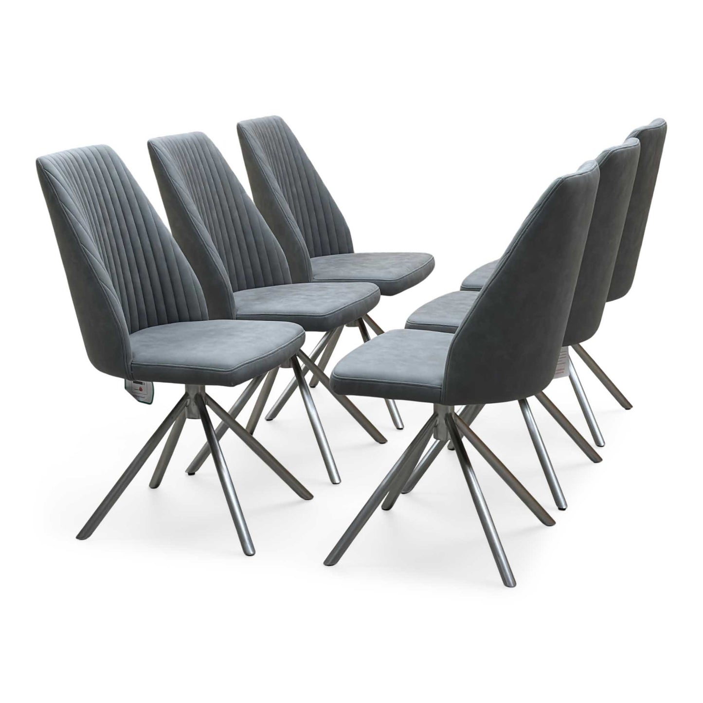 ‘Grigio' Grey Fabric Set of 6 Swivel Dining Chairs Furniture Village