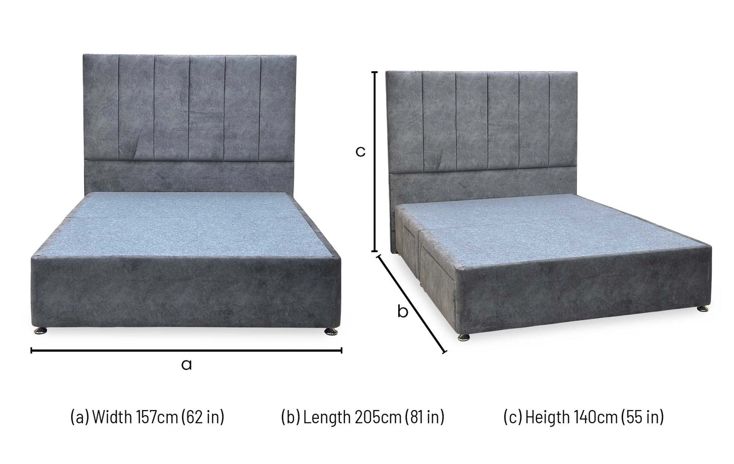 ‘Clancy’ Dapple Mink Fabric Floor Standing Headboard + 2 Draw Divan Base - King Furniture Village