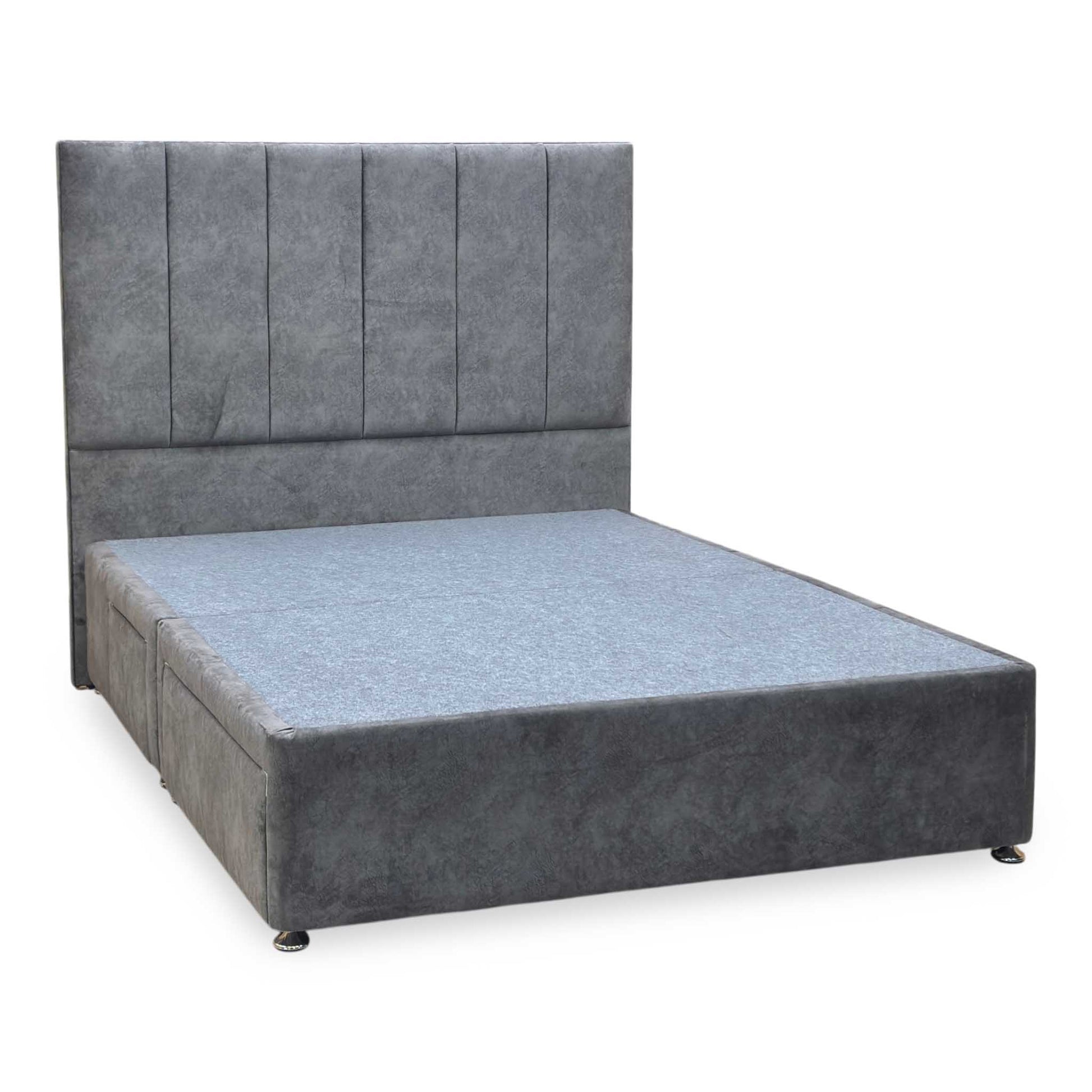 ‘Clancy’ Dapple Mink Fabric Floor Standing Headboard + 2 Draw Divan Base - King Furniture Village