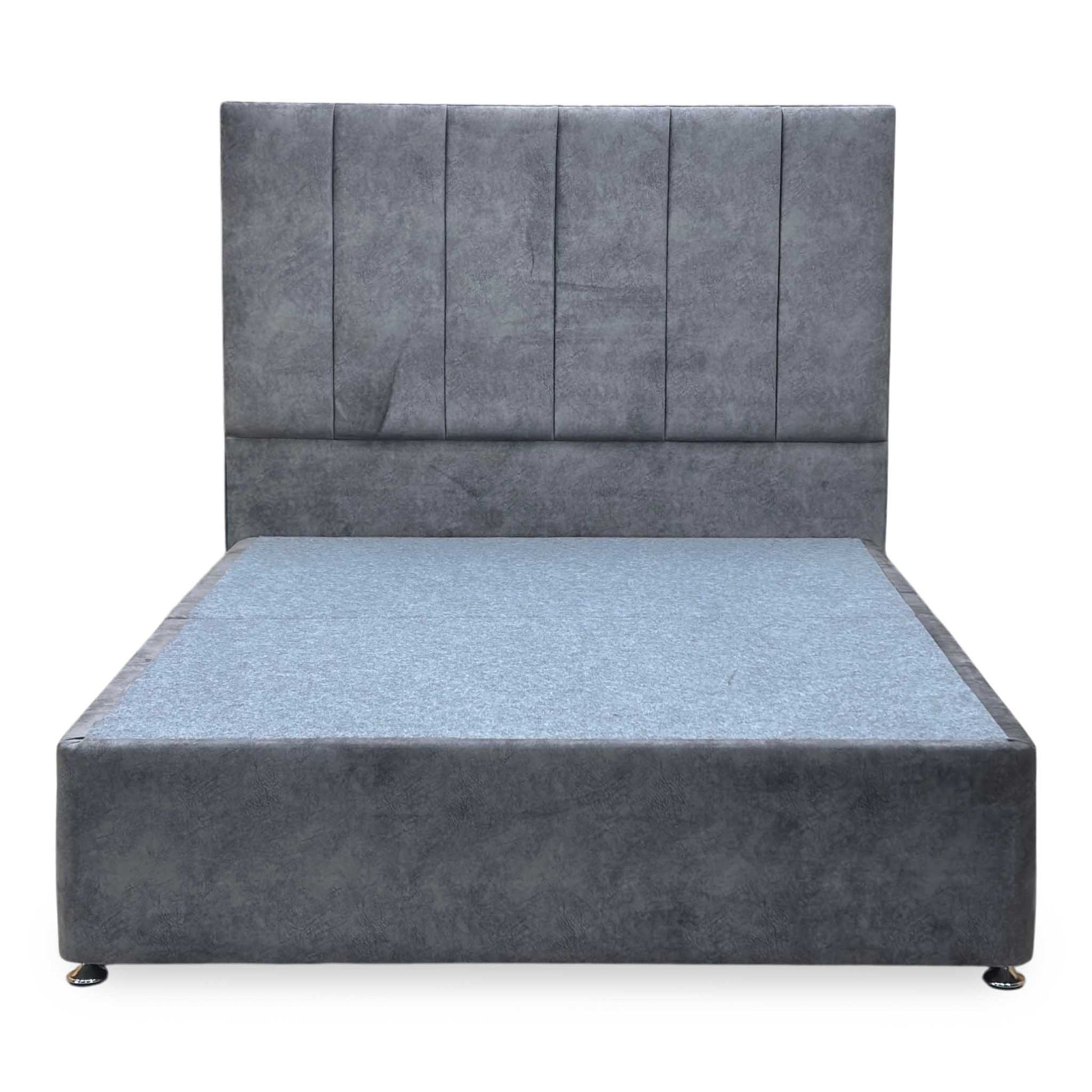 ‘Clancy’ Dapple Mink Fabric Floor Standing Headboard + 2 Draw Divan Base - King Furniture Village