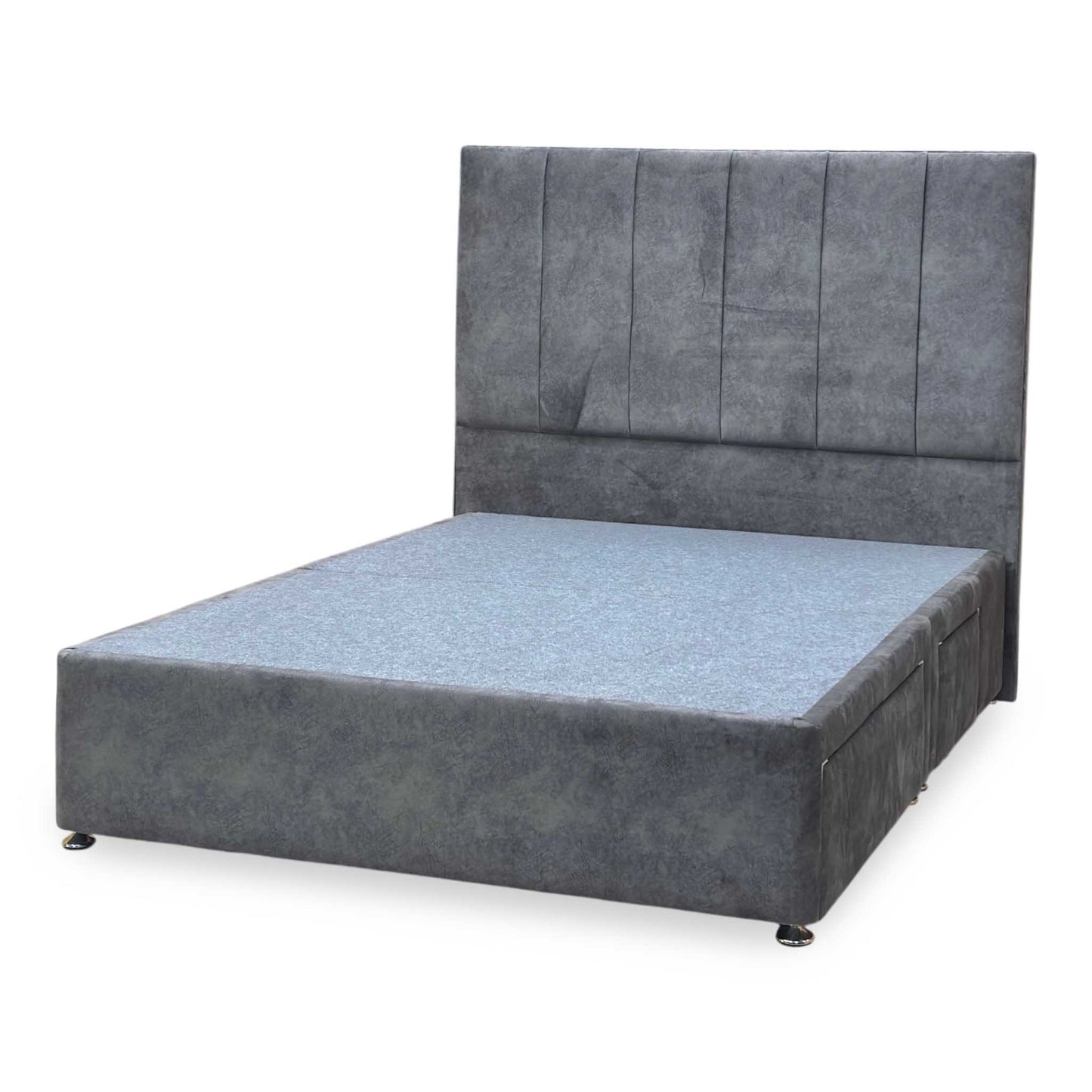 ‘Clancy’ Dapple Mink Fabric Floor Standing Headboard + 2 Draw Divan Base - King Furniture Village