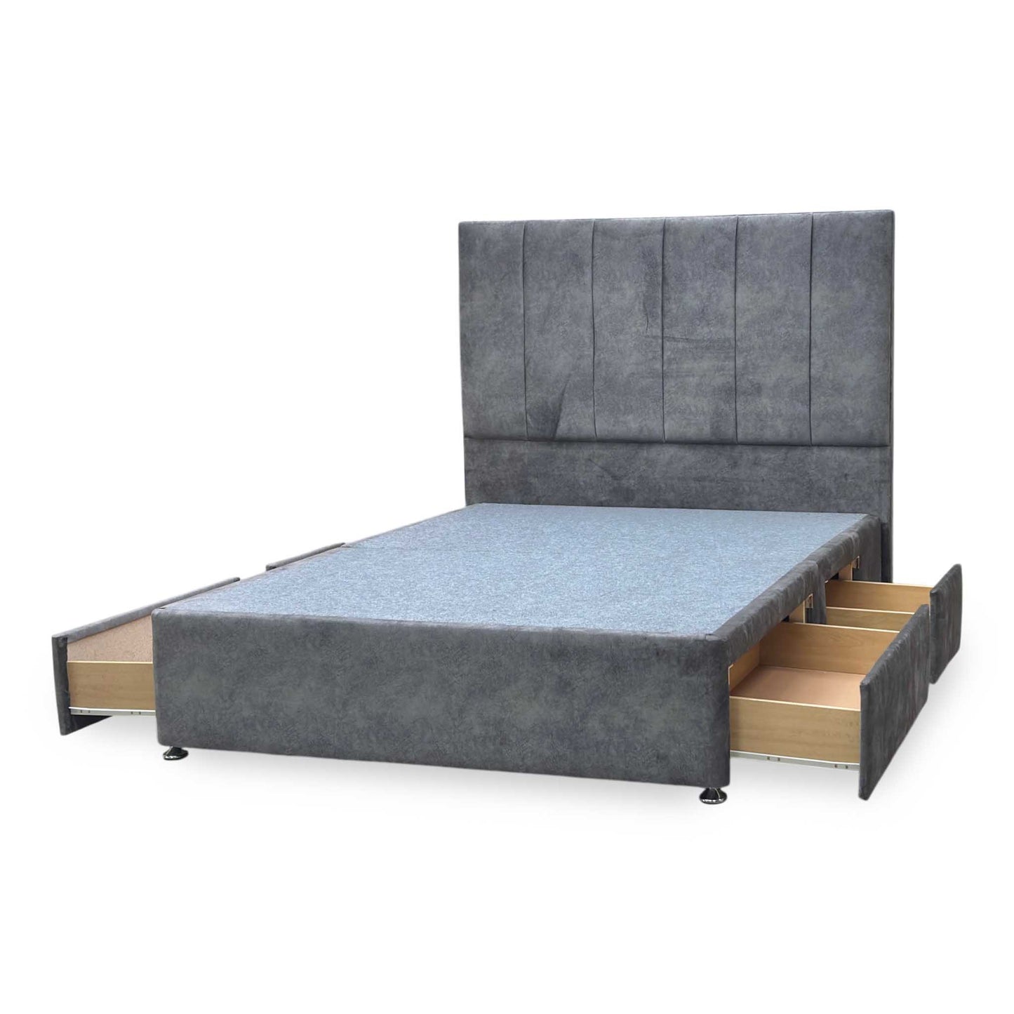 ‘Clancy’ Dapple Mink Fabric Floor Standing Headboard + 2 Draw Divan Base - King Furniture Village
