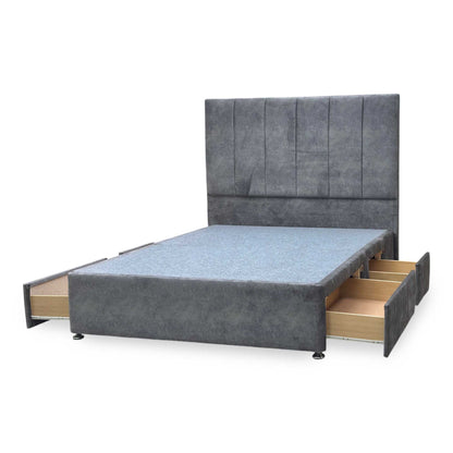 ‘Clancy’ Dapple Mink Fabric Floor Standing Headboard + 2 Draw Divan Base - King Furniture Village