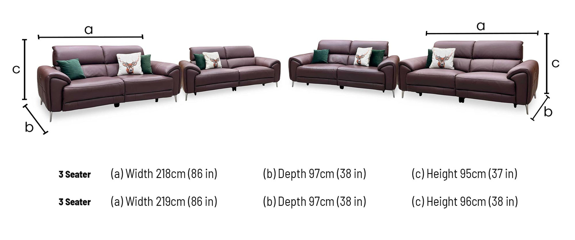 ‘Vino’ Cat-40_30 Oslo Mulberry Burgundy Leather 3 + 3 Seater Power Recliner Sofa Set with Power Headrests and Heated Seats Furniture Village
