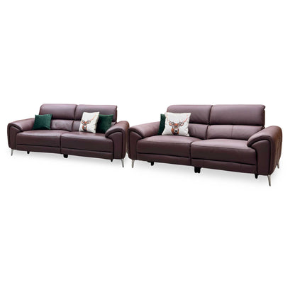 ‘Vino’ Cat-40_30 Oslo Mulberry Burgundy Leather 3 + 3 Seater Power Recliner Sofa Set with Power Headrests and Heated Seats Furniture Village