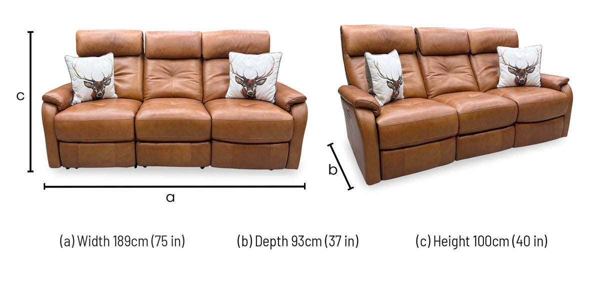 Word of Leather Compact Collection 'Titch' Ca-700e Cognac Brown Leather 3 Seater Power Recliner Sofa Furniture Village