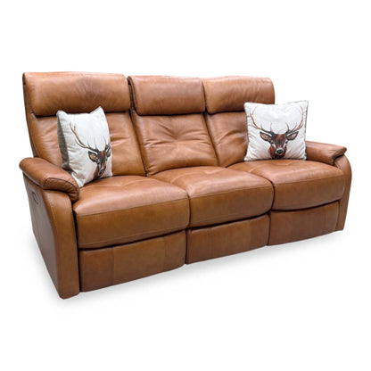 Word of Leather Compact Collection 'Titch' Ca-700e Cognac Brown Leather 3 Seater Power Recliner Sofa Furniture Village