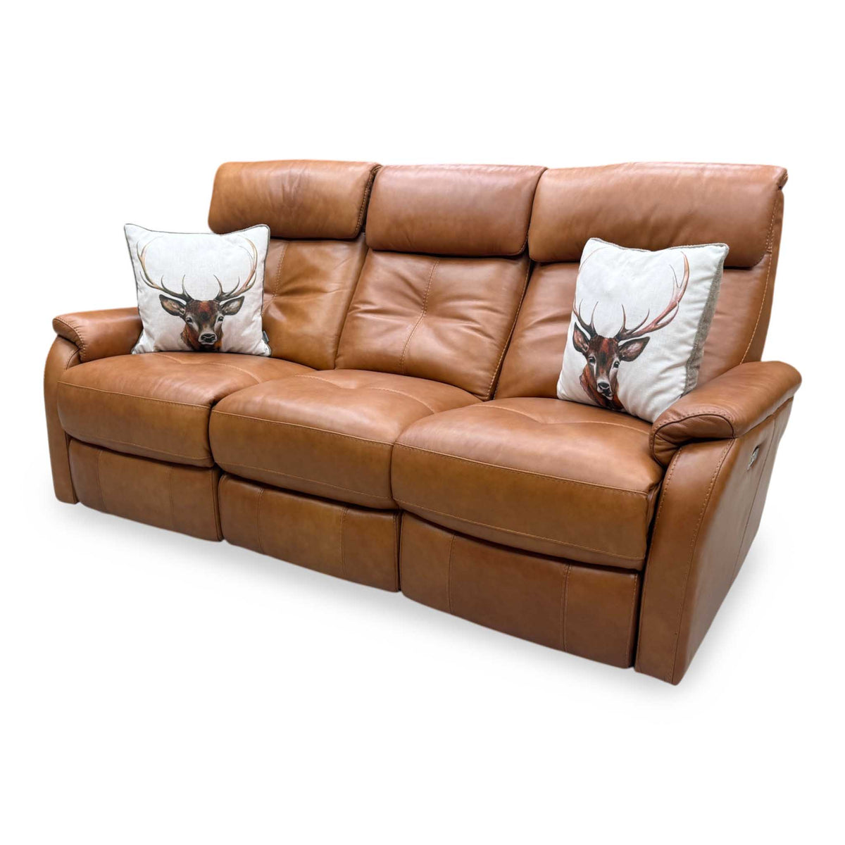 Word of Leather Compact Collection 'Titch' Ca-700e Cognac Brown Leather 3 Seater Power Recliner Sofa Furniture Village