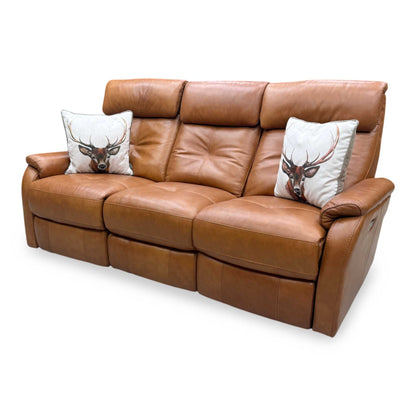Word of Leather Compact Collection 'Titch' Ca-700e Cognac Brown Leather 3 Seater Power Recliner Sofa Furniture Village