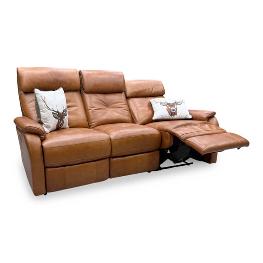Word of Leather Compact Collection 'Titch' Ca-700e Cognac Brown Leather 3 Seater Power Recliner Sofa Furniture Village
