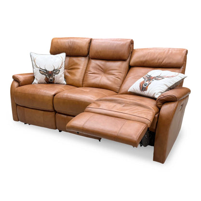 Word of Leather Compact Collection 'Titch' Ca-700e Cognac Brown Leather 3 Seater Power Recliner Sofa Furniture Village