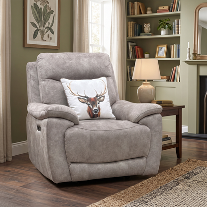 ‘Sloane’ Marble Charcoal Grey Velvet Fabric Power Recliner Chair Furniture Village