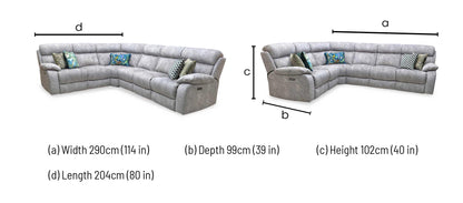 ‘Moreno’ Bfa-Bnn-R28 Grey Velvet Fabric Power Recliner Corner Sofa with Power Headrests + Armless Unit Furniture Village