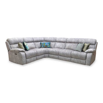 ‘Moreno’ Bfa-Bnn-R28 Grey Velvet Fabric Power Recliner Corner Sofa with Power Headrests + Armless Unit Furniture Village