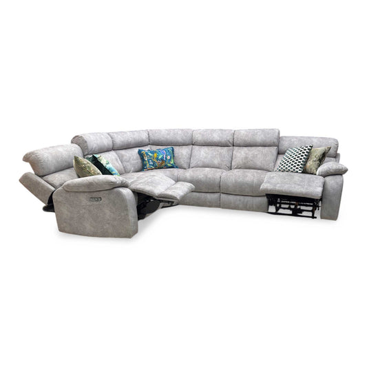 ‘Moreno’ Bfa-Bnn-R28 Grey Velvet Fabric Power Recliner Corner Sofa with Power Headrests + Armless Unit Furniture Village