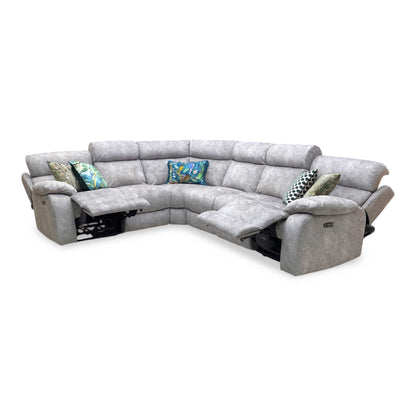 ‘Moreno’ Bfa-Bnn-R28 Grey Velvet Fabric Power Recliner Corner Sofa with Power Headrests + Armless Unit Furniture Village
