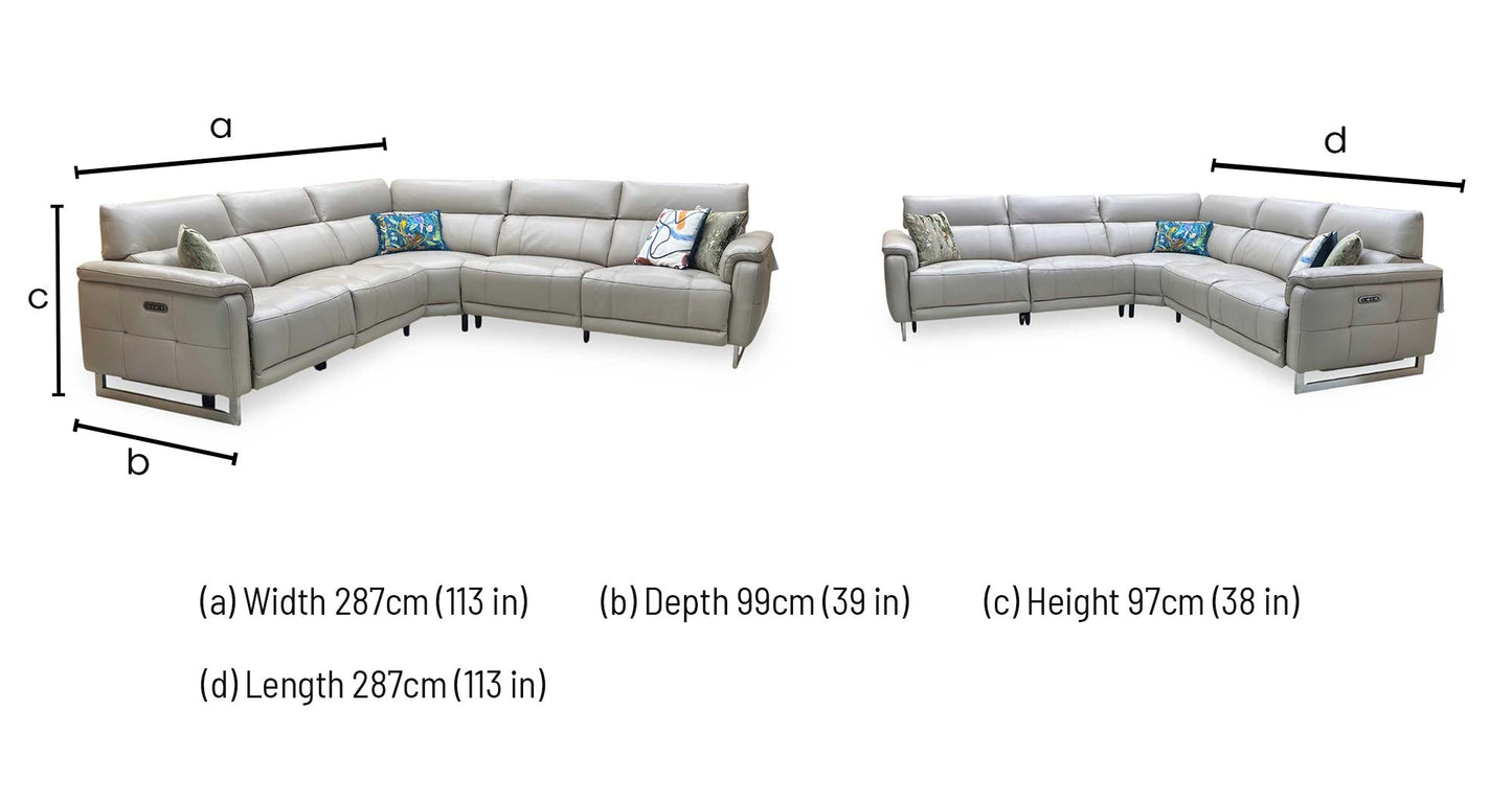 ‘Moet’ Cat-40_08 Oyster Leather Large Power Recliner Corner Sofa with Power Headrests Furniture Village