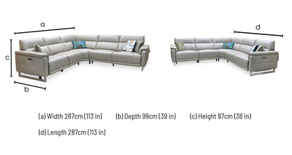 ‘Moet’ Cat-40_08 Oyster Leather Large Power Recliner Corner Sofa with Power Headrests Furniture Village