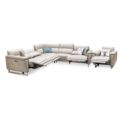 ‘Moet’ Cat-40_08 Oyster Leather Large Power Recliner Corner Sofa + Chair with Power Headrests Furniture Village