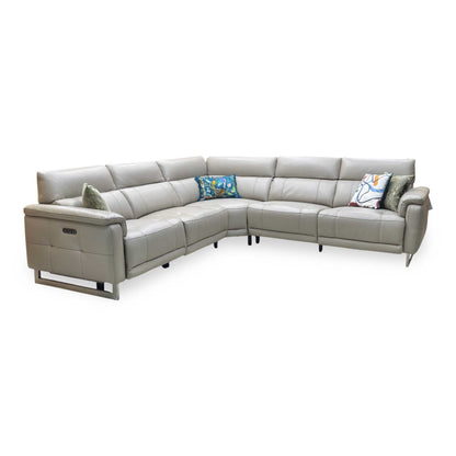 ‘Moet’ Cat-40_08 Oyster Leather Large Power Recliner Corner Sofa with Power Headrests Furniture Village