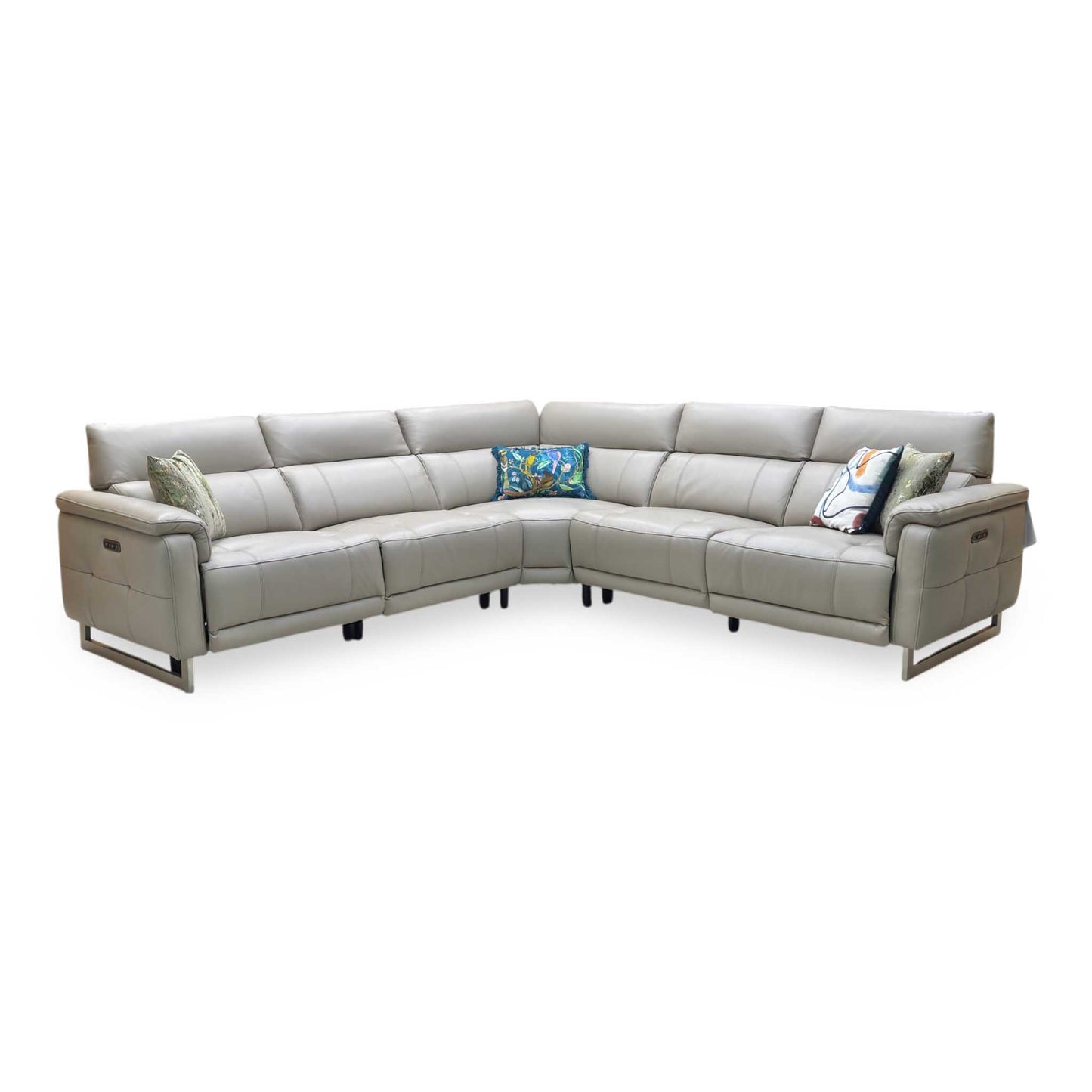 ‘Moet’ Cat-40_08 Oyster Leather Large Power Recliner Corner Sofa with Power Headrests Furniture Village