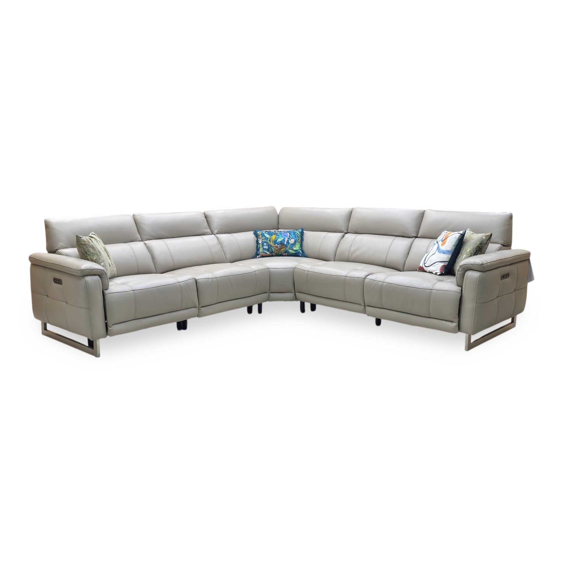 ‘Moet’ Cat-40_08 Oyster Leather Large Power Recliner Corner Sofa with Power Headrests Furniture Village