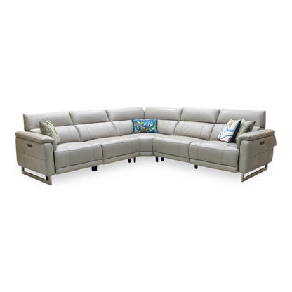 ‘Moet’ Cat-40_08 Oyster Leather Large Power Recliner Corner Sofa with Power Headrests Furniture Village