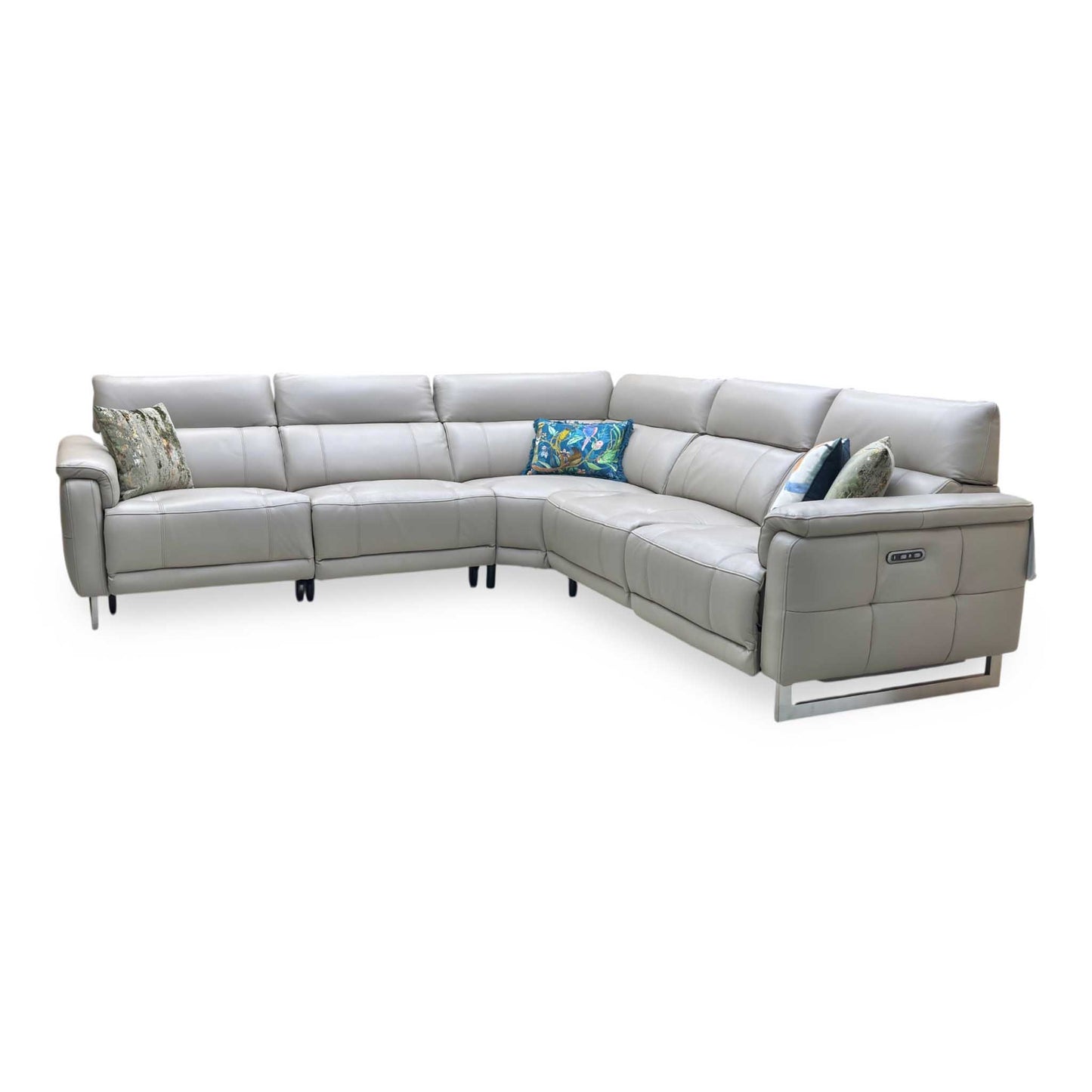 ‘Moet’ Cat-40_08 Oyster Leather Large Power Recliner Corner Sofa with Power Headrests Furniture Village