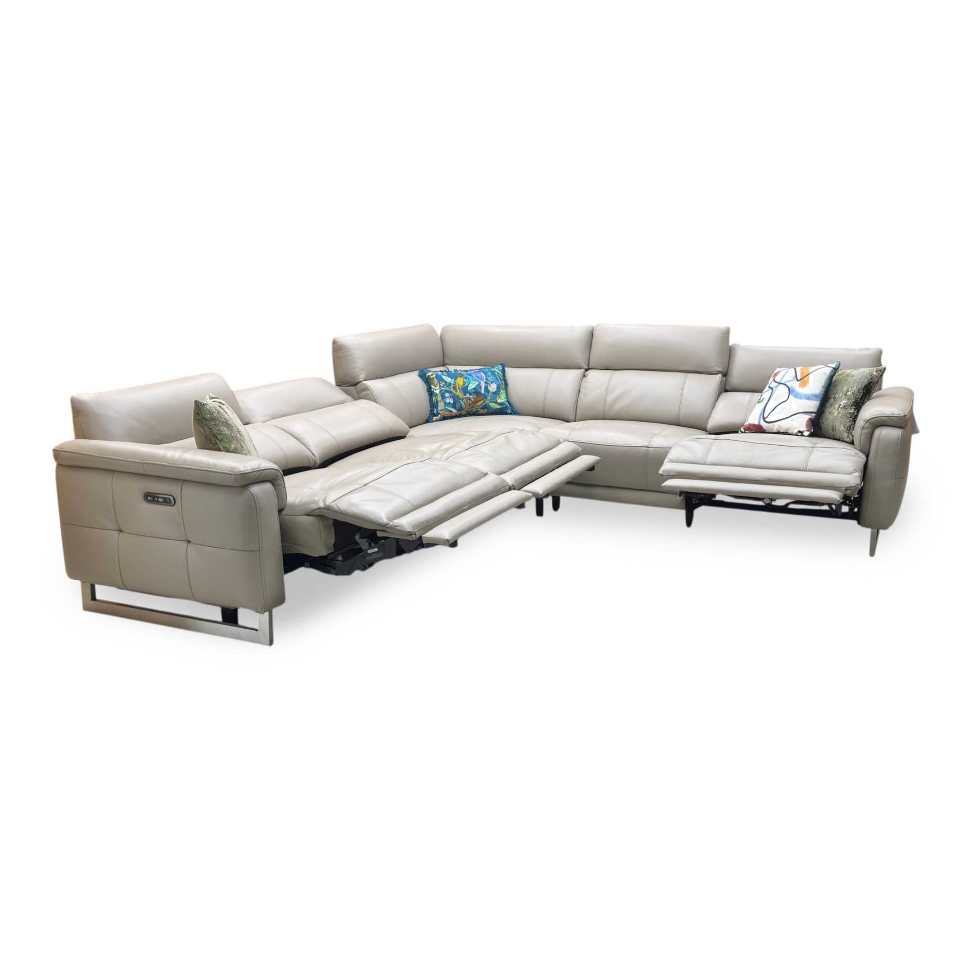 ‘Moet’ Cat-40_08 Oyster Leather Large Power Recliner Corner Sofa with Power Headrests Furniture Village