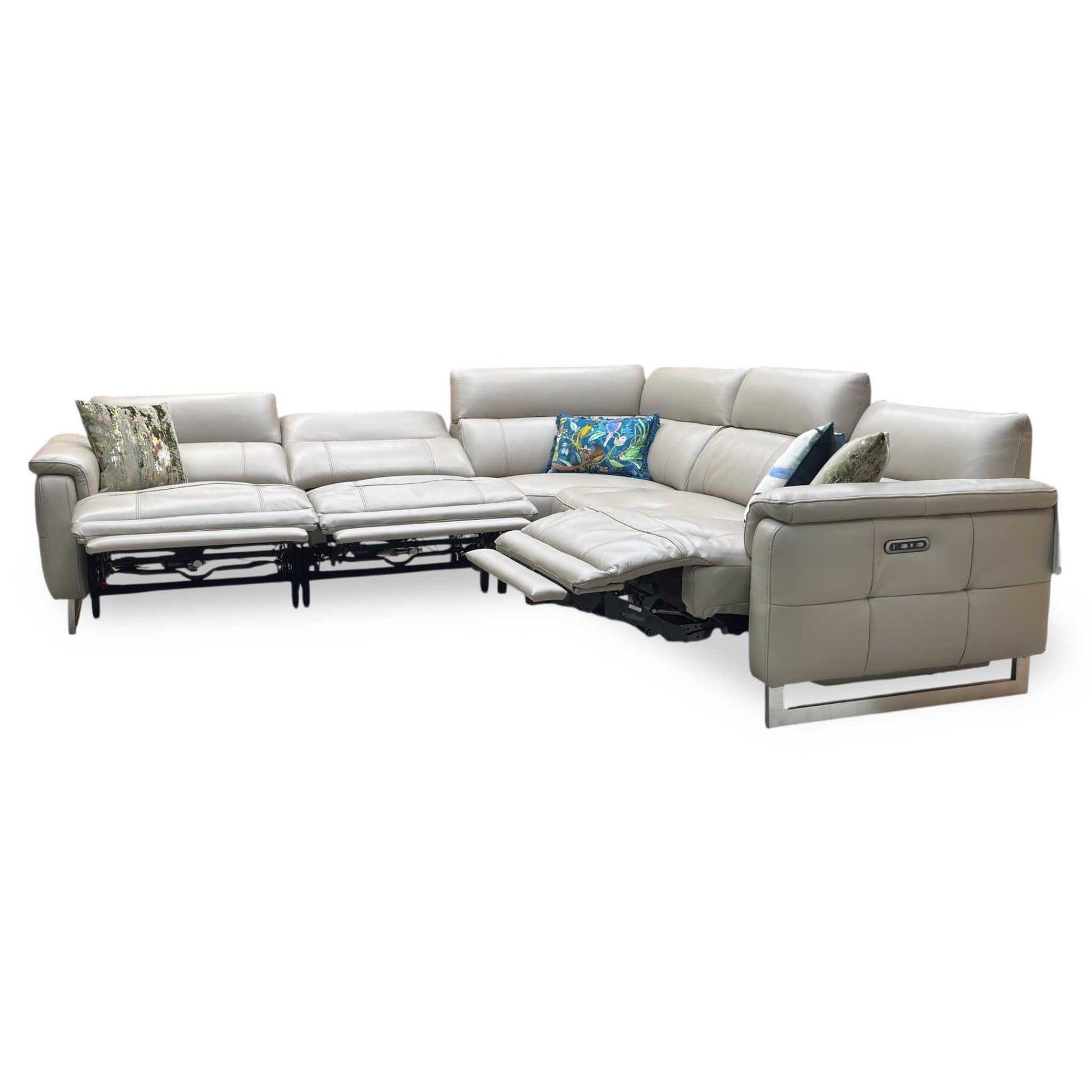 ‘Moet’ Cat-40_08 Oyster Leather Large Power Recliner Corner Sofa with Power Headrests Furniture Village