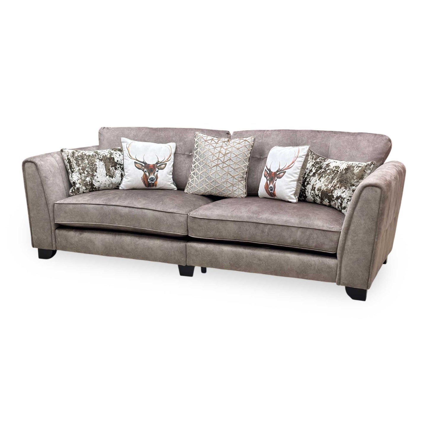‘Mariah’ Dapple Chocolate-Tri No Insert Velvet Fabric 4 Seater Classic Back Split Frame Sofa Furniture Village