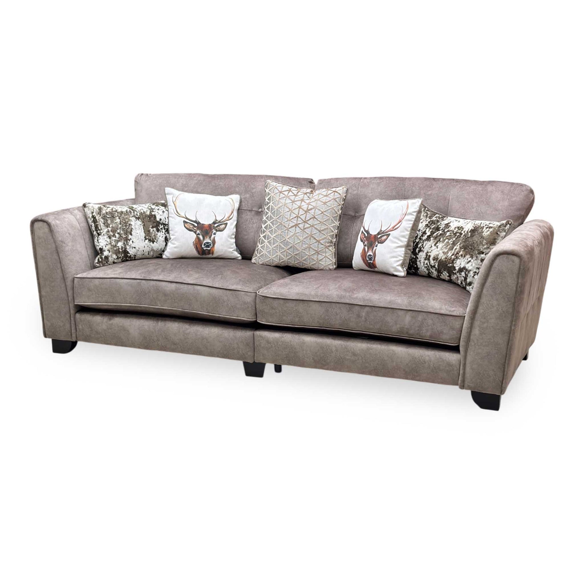 ‘Mariah’ Dapple Chocolate-Tri No Insert Velvet Fabric 4 Seater Classic Back Split Frame Sofa Furniture Village