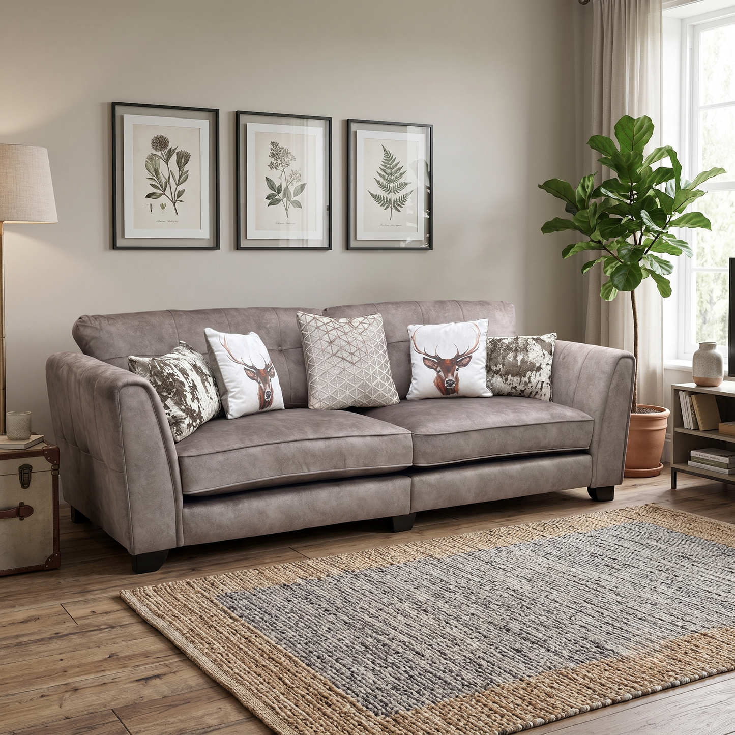 ‘Mariah’ Dapple Chocolate-Tri No Insert Velvet Fabric 4 Seater Classic Back Split Frame Sofa Furniture Village