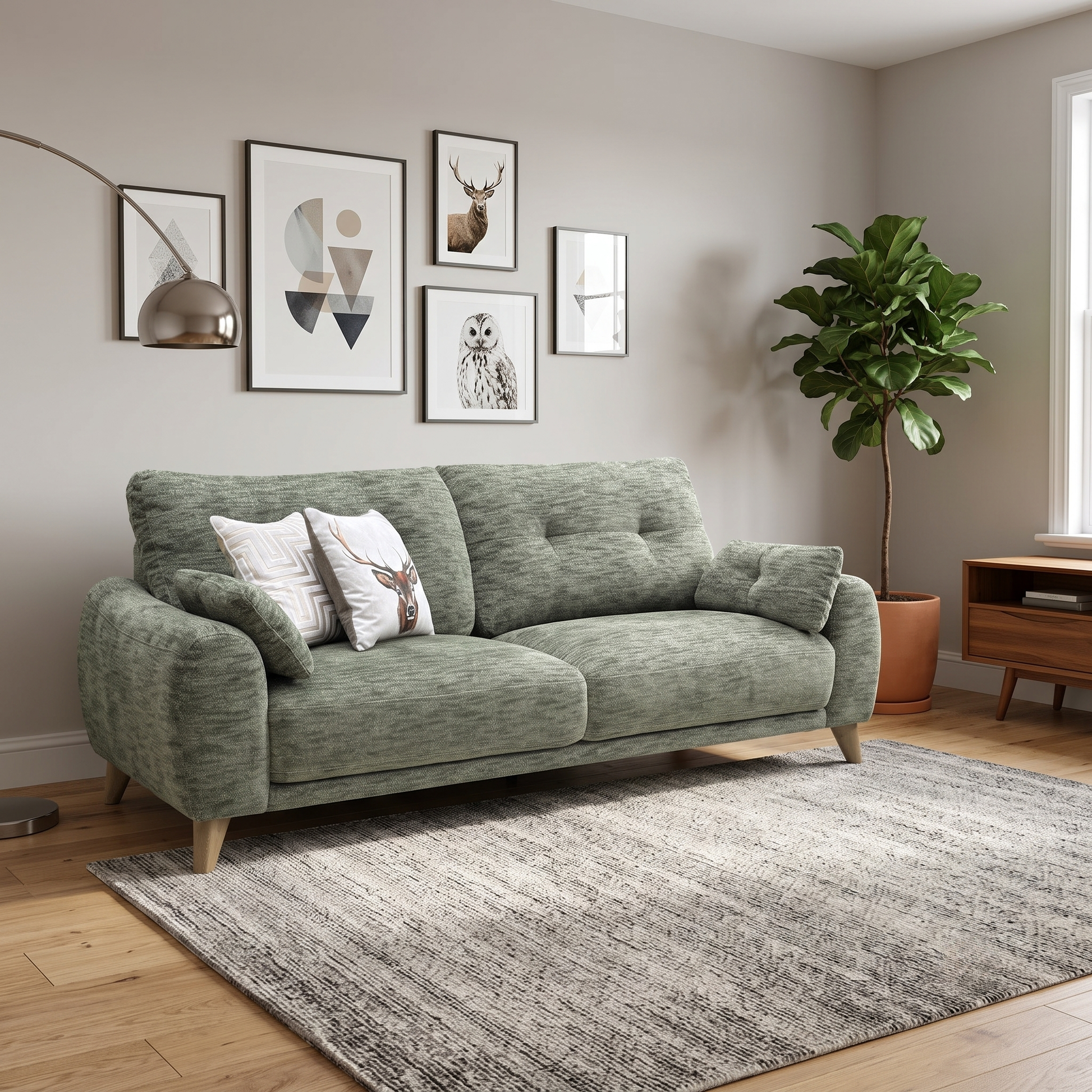 ‘Malmo’ Fab-Mga-R11 Olive Green Fabric 3 Seater Sofa Furniture Village
