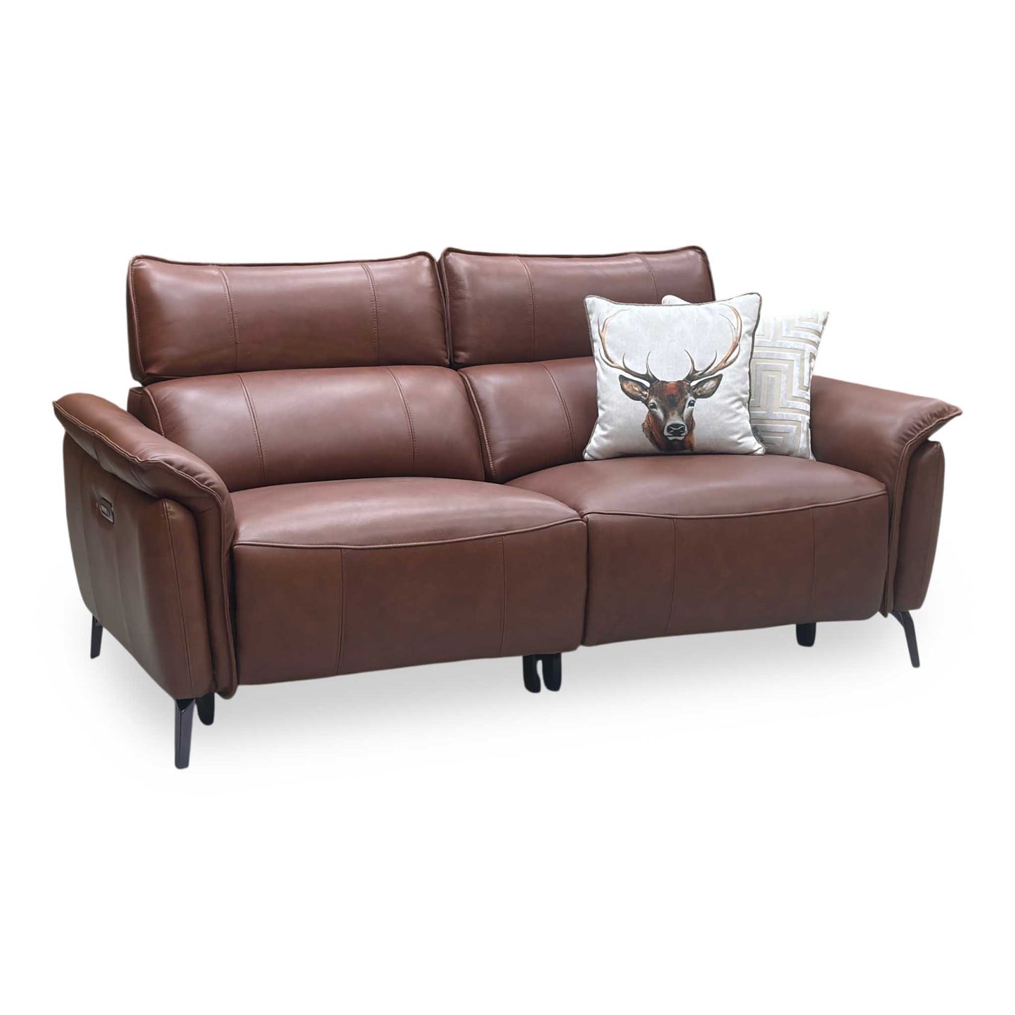 ‘Jude’ Montana Butterscotch Brown Cat-60_07 Leather 3 Seater Power Recliner Sofa with Power Headrests, Power Lumbar and Heated Seats Furniture Village
